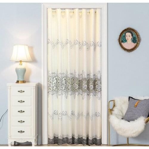 1PC Rings Luxury Embroidery Flowers Door Curtain Modern Semi-Blackout Door Way Kitchen Sliding Door Panels *VT