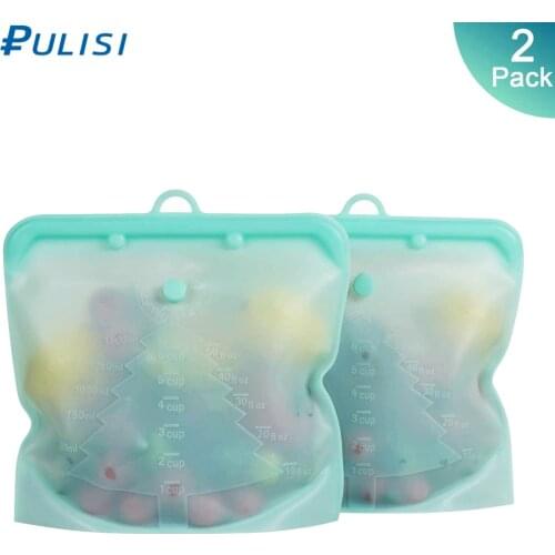 2Pack Silicone Food Bag 1500ml 1000ml 500ml Leakproof Containers Reusable Fresh Bag Food Storage Bag Freezer Bag Snack