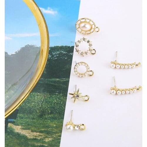 6pcs Hong Kong style retro pearl rhinestone stud Earrings for Women ladies Vintage elegant oval earrings DIY jewelry materials