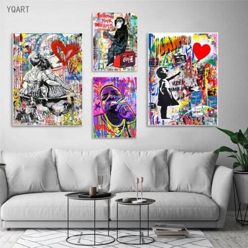 Banksy Art Canvas Painting Graffiti Posters and Print Funny Monkey Pop Street Art Wall Pictures for Modern Home Room Decoration