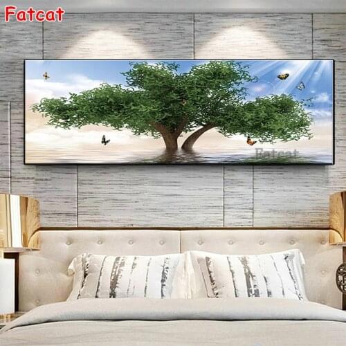Large Art Pictures 5D Diy Diamond Painting Green Tree Mosaic Rhinestone Embroidery Cross Stitch Kits Wall Stickers decor PP999