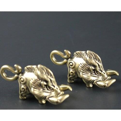 Pure Brass Handicrafts Chinese Wild Boar Statues Sculpture Pig KeyChain Pendants Car Key Holder Ornaments Handmade Collectibles