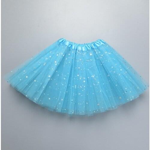 2020 Kids Baby Star Glitter Dance Tutu Skirt For Girl Sequin 3 Layers Tulle Toddler Pettiskirt Children Chiffon blue skirt