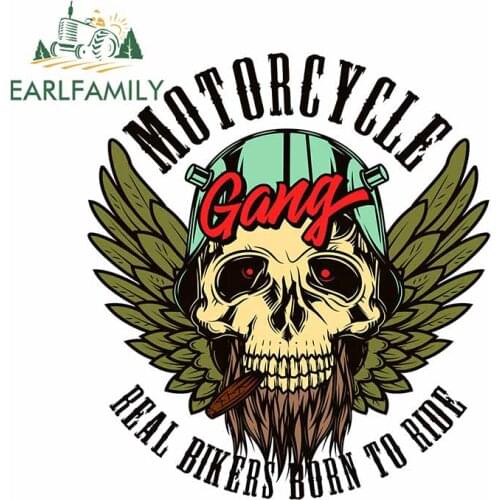 EARLFAMILY 13cm x 11.6cm Vinyl Car Stickers for Motorcycle Gang Skull High Quality Waterproof Decals Personality Car Assessoires
