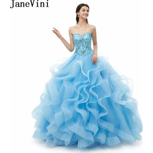 JaneVini Elegant Long Quinceanera Dresses Ball Gown Sweetheart Crystal Beaded Pageant Puffy Prom Gowns for Girls Vestidos De 15