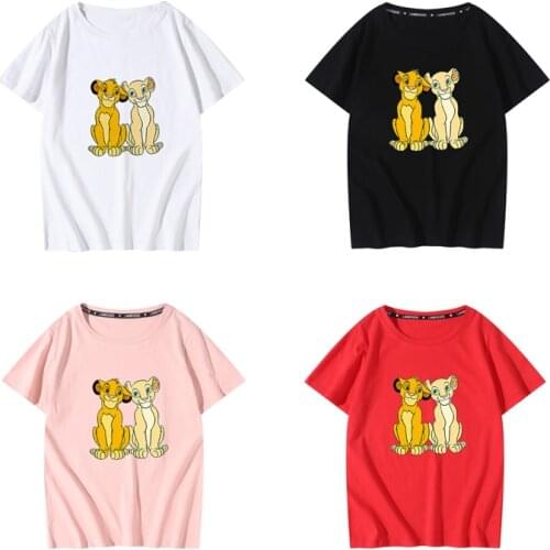 New Disney Summer Family Color Tshirt Simba Cartoons Print Streetwear Base Cotton Fashion Loose T-Shirt Children Tees Kawaii