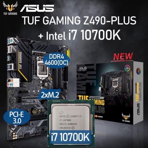 LGA 1200 Asus TUF GAMING Z490-PLUS Motherboard Set + Intel Core i7 10700K Combo DDR4 128GB M.2 Placa-Mãe Kit Desktop Intel Z490