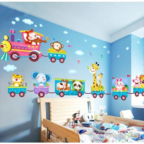 Cute Animal Train Wall Stickers Decal Vinyl Art Kids Baby Nursery Room Cartoon Decor Home Decor
