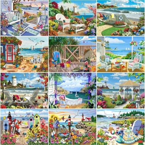 MomoArt Diamond Embroidery Seaside Cross Stitch Set Diamond Mosaic Scenery Picture Of Rhinestones Art Painting Beaded Handicraft