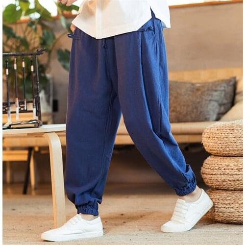 Plus Size Cotton Linen Harem Pants Mens Jogger Pants 2020 Male Casual Autunm wide leg Pants M- 6XL 7XL Trousers black white red