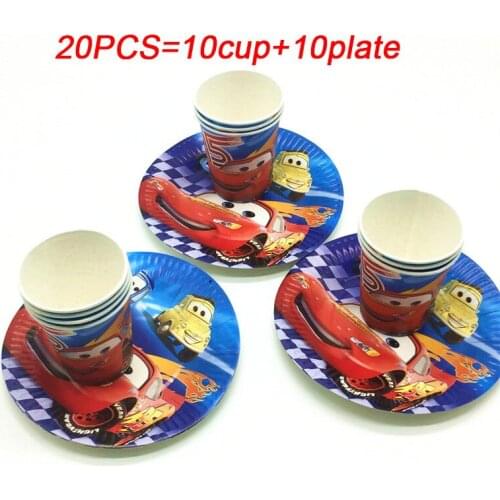Disney Cars Theme Lightning McQueen Design Kids Birthday Party Decoration Cups+Plates Table Sets For 10/20 People Use