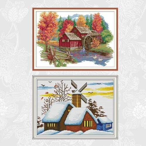 Mill Cross-stitch Kits 11CT 14CT DIY Handmade Needlework Chinese Cross Stitch Winter Snow Printed On Canvas Embroidery Crafts