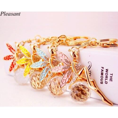 New Fashion Ladies Bag Accessories Key Chain Creative Dazzling Crystal Angel Girl Car Pendant Key Ring Charm Gift