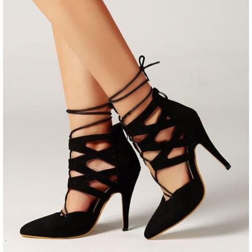 New Womens Fashion Sandals Roman Style Suede cross strap high heel sandals Womens Pumps Ladies Party Dress Shoes