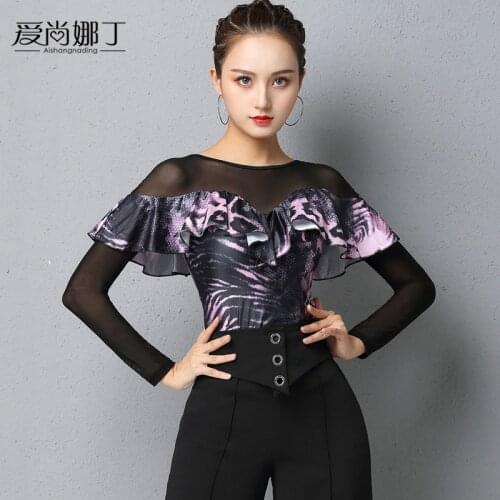 Latin dance clothing adult new Latin dance national standard practice long sleeve latin TOP