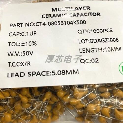 CT4-0805b104k500 0.1UF 50vX7R 10% 10mm original monolithic capacitors