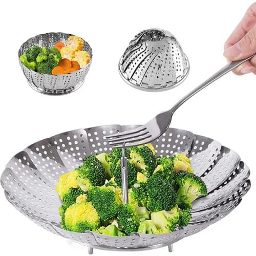 Folding Stainless Steel Steamer Multi-Function Lotus Steaming Tray Vegetable Kitchen Fruit Food Basket Mesh Cookware And Utensil
