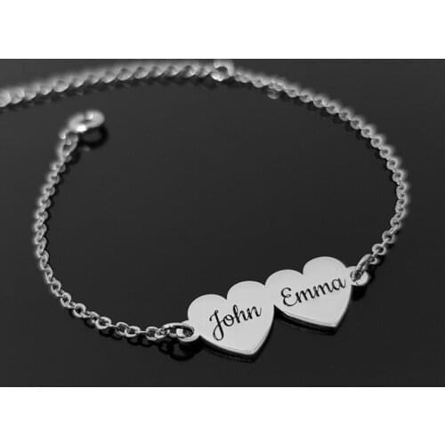 Personalized Family Name Bracelet Anniversary Jewelry Stainless Steel Cute Heart Engraving Nameplate Charm Bracelets On Hand