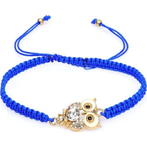 ZWPON Woven Cotton Rope Crystal Owl Charm Bracelets Adjustable Women Red Blue Black Rope Friendship Bracelets Jewelry Wholesale