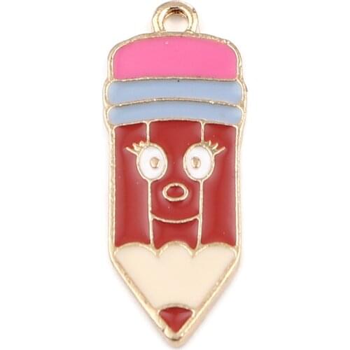 10PCs Zinc Based Alloy College Jewelry Charms Pencil Gold Color Multicolor Enamel 24mm x 10mm