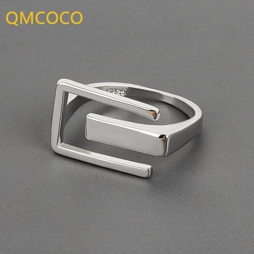 QMCOCO Minimalist 925 Silver Wide Ring New Style Trend Creative Hollow Out Geometric Woman Jewelry Accessories For Party Gifts