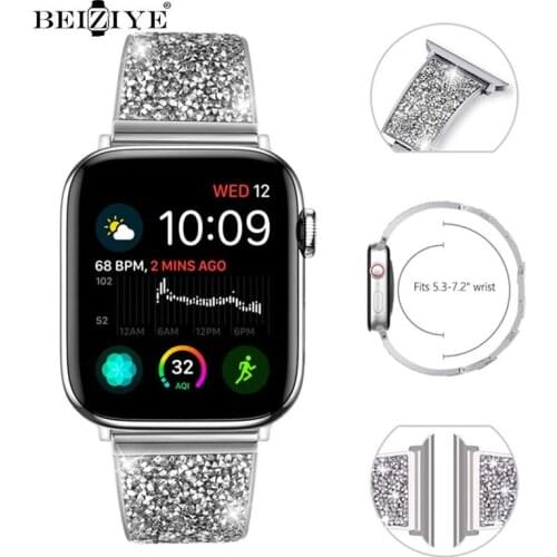 For Apple Watch Band 40mm 42mm 38mm 44mm Woman Diamond strap Stainless Steel Strap Link Wristband Bracelet For iWatch SE 6 5 4 3