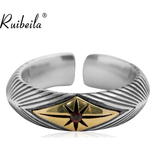 Ruibeila925 argent rétro ouverture rayé anneau de soleil hommes et femmes simple ouverture réglable taille bague bijou