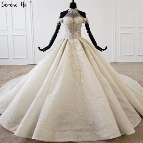 Champagne Halter Sleeveless Sexy Wedding Dresses 2021 Lace Up Luxury Beading Sequins Bridal Gown HX0054 Cusotm Made