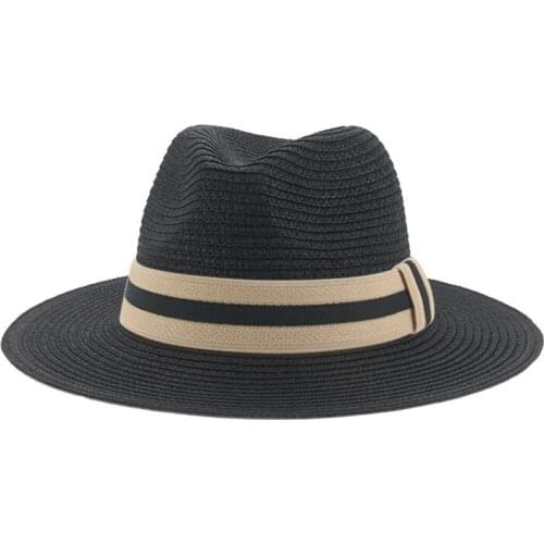 Summer hats solid khaki white black band classic women hat panamas wide brim outdoor straw sun protection dress formal men hats