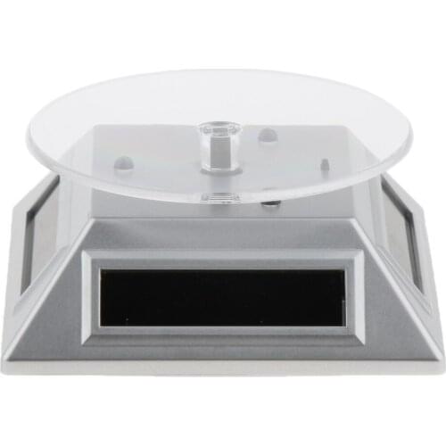 Solar Powered 360 Degree Rotating Display Stand LED Light Turntable Silver Color