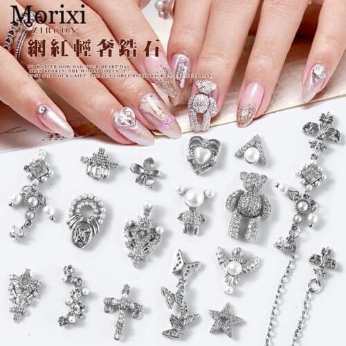1PC nail art rhinestones silver crystal diamond heart moon star cute bear 3D manicure accessories nail art decorations MZ274