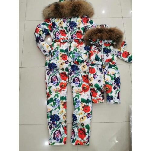 FLOWER super fur 2019 Winter jumpsuit women white duck down jumpsuit Womens ski suit down twinset outdoor suit outerwear