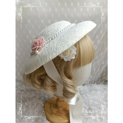 Victorian Women Flat Hat With Floral for Tea Party Vintage Girls Bridal Hats
