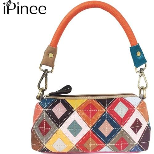IPinee Vintage Genuine Leather Crossbody Handbags For Women Colorful Patchwork Female Casual Small Handbag Shoulder Bag