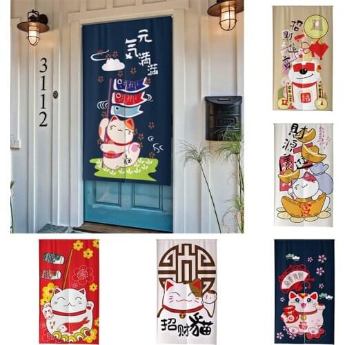 Japanese Lucky Cat Door Curtain Partition Curtain Blackout Curtain Kitchen Dining Bderoom Decorative Cloth Half Panel Curtain