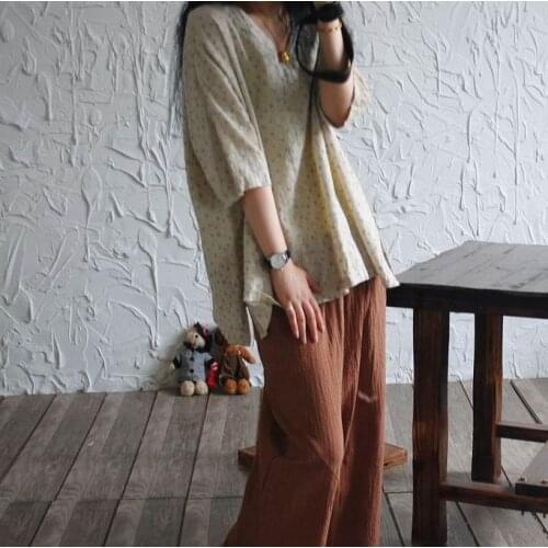 YoYiKamomo 2017 summer women shirt Original linen flower loose three quarter sleeve shirt hot sale big size loose women