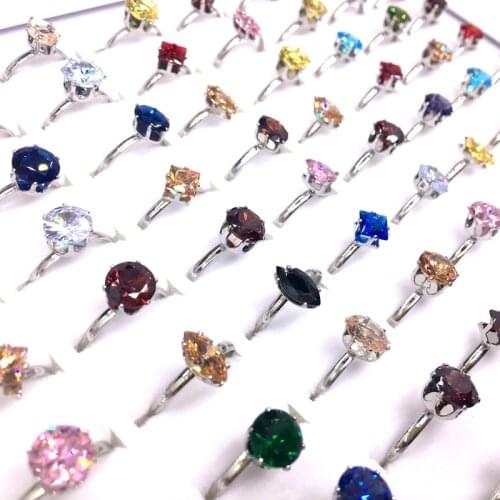 10 Pieces Womens Cute Rings Silver Plated Color Zircon Fashion Party Jewelry Mix Styles Size Resizable Gifts