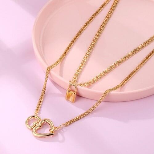 2020 New Punk Cuban Choker Necklace Hip Hop Trendy Big Alloy Lock Heart Chain Circle Women Fashion Jewelry Aesthetic Accessories
