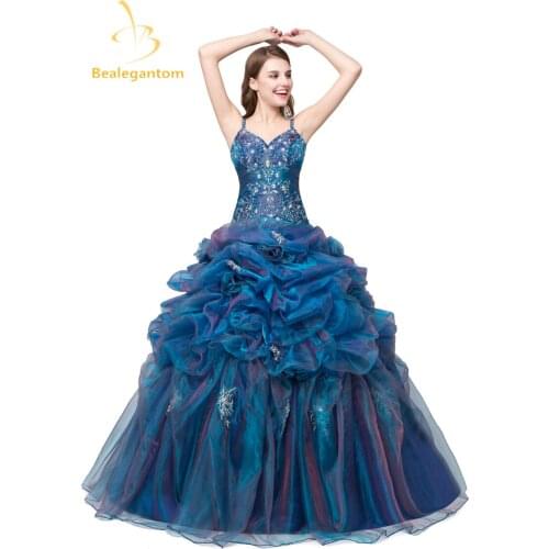 Bealegantom In Stock Spagetti Straps Sweetheart Quinceanera Dresses 2019 Ball Gown Beaded Ruffled Prom Sweet 16 Dresses QA992