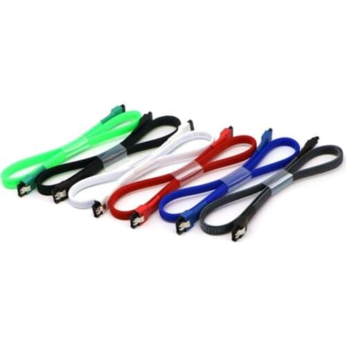 20pcs/Lot Red, Black, White, Blue, Green Sleeved SATA III 6Gbps 7Pin Straight to Straight Cable