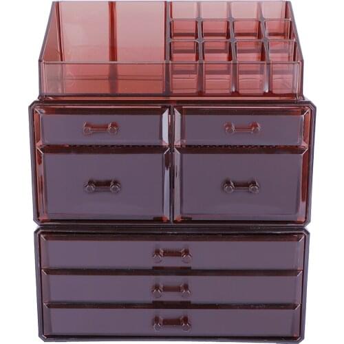 3-piece coffee plastic cosmetic storage rack transparent (4 small drawers and 3 large drawers)180821103