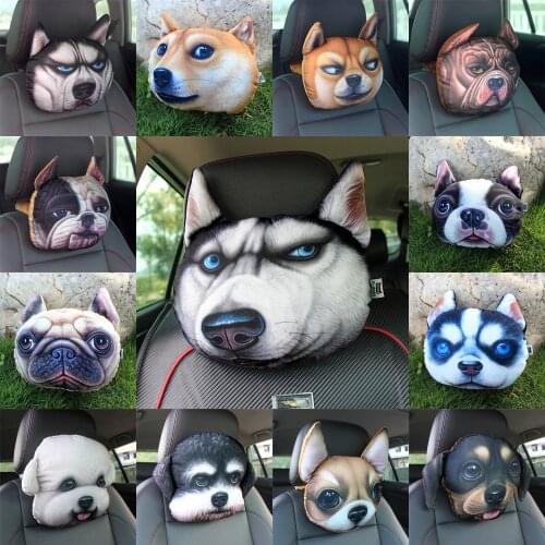 Neck Pillow 3D Dog Cute Cartoon Personality Creativity Husky Animal Head Car Headrest Throw Pillow Cushion Plush Doll Gift Decor