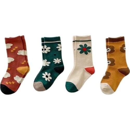 4 Pairs Funny Sock For Baby Girls Cotton Kids Socks Warm Winter Cute Floral Toddler Sockens Casual Baby Boys Skarpetki Niemowlak