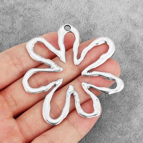 4PCS Large Tibetan Tone Abstract Hollow Open Flower Charms Pendants fits DIY Necklace Finding Jewelry 64x62mm