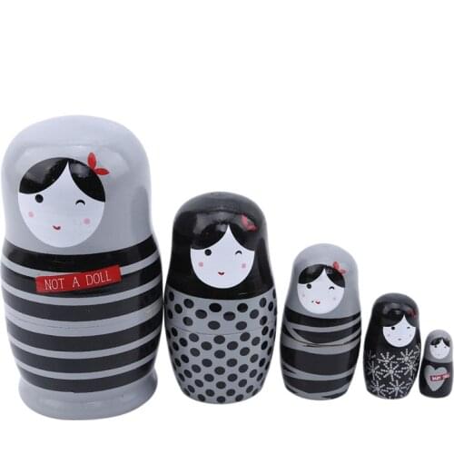 5PCS/Set Lovely Matryoshka Wooden Dolls Nesting Babushka Russian Hand Paint For Kids Christmas Toys Gifts Dolls For Kids