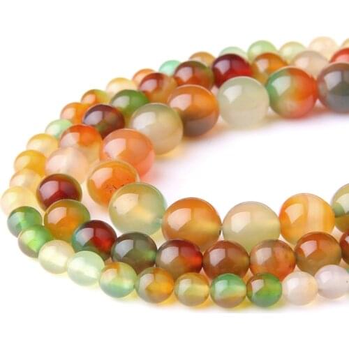 Colorful Natural Stripe Agates Stone Beads 4 6 8 10 12mm Round Polished Smooth Agates Loose Spacer Beads for DIY Jewelry Making