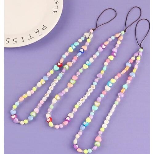 Universal Anti-lost For Phone Chain Woven Beaded Wrist Strap Jewelry Love Letter Lanyard Keychain Accessories