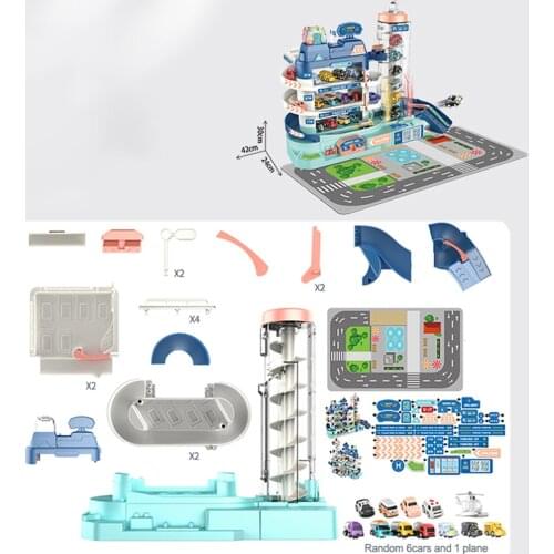 Kids 3 Floor Race Track Car Garage Toy with 8 Cars & 1 Helicopter Playset