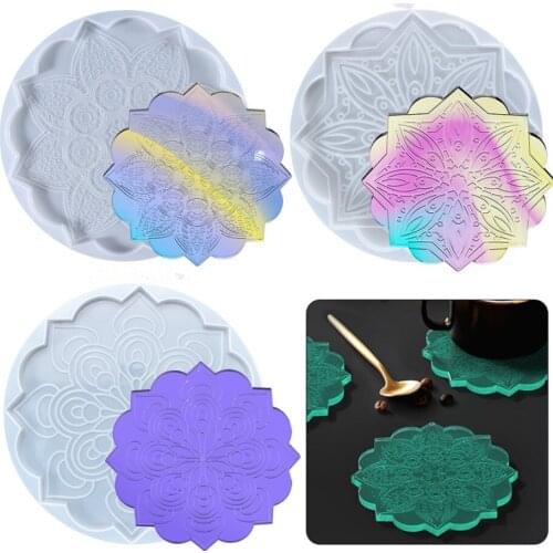 DIY Round Coaster Silicone Mold Mandala Flower Tray Crystal Epoxy Resin Mold UV Resin Tray Crafts Casting Mould Home Decoration