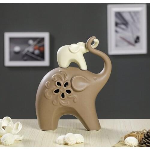Moving Porcelain Elephant Father and Child Sculpture Hollow Out Ceramics Ornament Craft Gift For Father, Mother and Room Decor